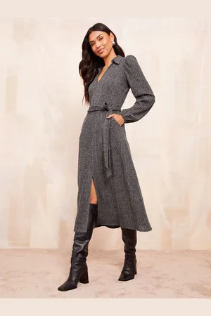 Friends Like These Cosy Long Sleeve Open Neck Midi Dress38