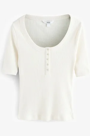 Next Wide Rib Short Sleeve Button Henley Top44