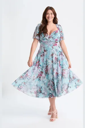 Scarlett & Jo Liz Peach Multi Print Bolero Wrap Bodice Midi Dress50