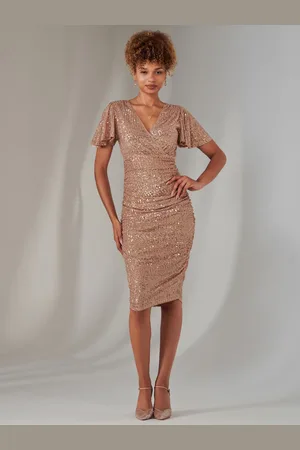 Jolie Moi Flare Sleeve Ruched Pailletter Kjole40
