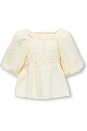 ONLY Cream Short Sleeve Puff Sleeve 100% Organic Cotton Blouse140146cm