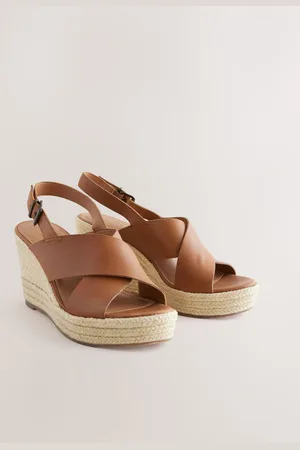 Next Forever Comfort Læder Rund Toe Cross-Over Slingback Platform Kilehæle