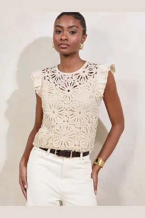 Lipsy London Crochet Detail Ruffle Short Sleeve Top42