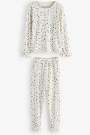 Mori Cream Floral Print Frill Pyjamas Set8692cm