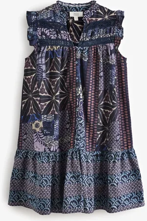 Next Frill Detail Lace Insert Mini Dress with Linen34