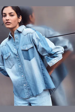Next Seam Detail Fitted Denim Western 100% Cotton ShirtS Høj
