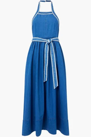 French Connection Zaves Chambray Halter Neck 100% Cotton Dress40
