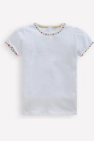 Boden Ali Puff Sleeve Pom 100% Cotton T-Shirt7 - 8 år (122 - 128cm)