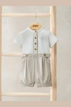 Mamas & Papas Eid Stripe Embroidered Shortie Brown Romper6268cm