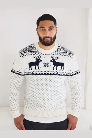 The Little Tailor Mens Christmas 100% Cotton Reindeer Fairisle Pattern JumperM