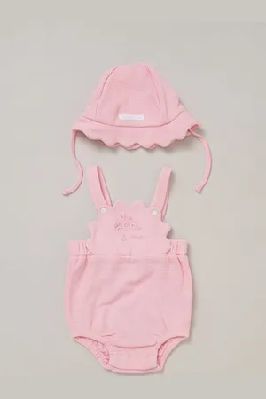 Rock-a-bye Baby Boutique Pink Waffle 100% Cotton Romper and Sun Hat Outfit Set7480cm