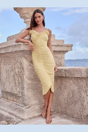 Lipsy London Mesh Flæsekant Ruched Midi Bodycon Kjole44