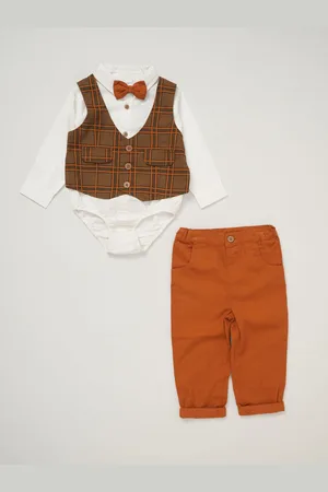 Little Gent Mock 100% Cotton Brown Waistcoat Bow Tie Outfit Set1 Year (80cm)