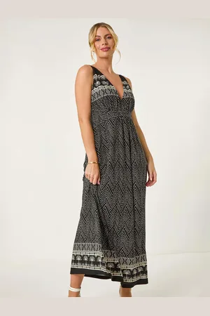Roman Petite Palm Print Border Maxi Dress40