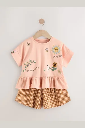Next 100% Cotton Short Sleeve Peplum T-Shirt and Shorts Set (3mths-7yrs)12 - 18 måneder (80 - 86cm)