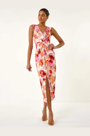 Roman Floral Print Twist Front Midi Dress42