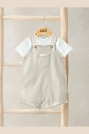 Mamas & Papas Rib Jersey Brown Bodysuit and Shorts Dungaree Set5662cm
