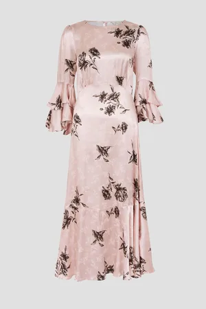 Monsoon Pelia Floral Print Satin Ruffle Midi Dress42