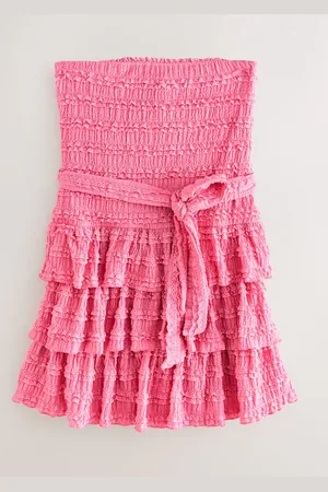 Next Bandeau Ruffle Textured Tie Waist Mini Dress48høj