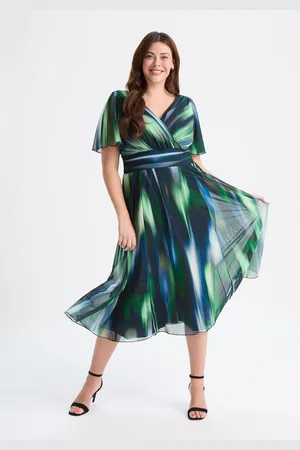 Scarlett & Jo Victoria Ikat Print Angel Sleeve Mesh Midi Dress42