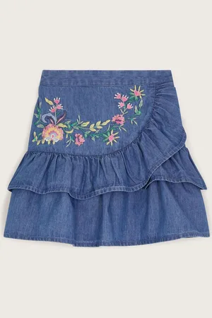 Monsoon Chambray Embroidered Ruffle 100% Cotton Skirt122128cm