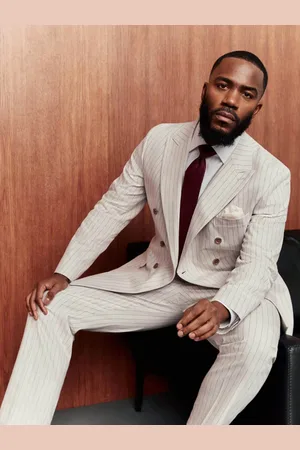 Next Striped Double Breasted Suit Jacket With Linen38r
