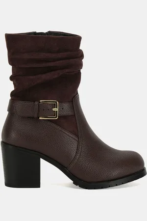 Novo Gabrielle Wide Fit Block Heel Ruched Buckle Calf Boots