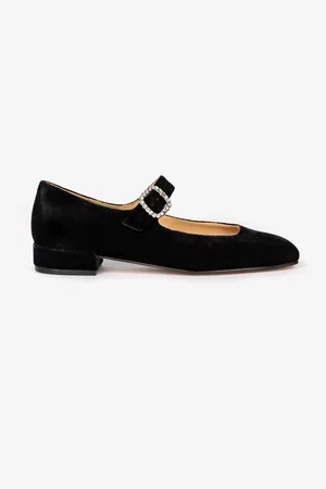 PENELOPE CHILVERS Low Mary Jane Diamante Velvet Black Shoes