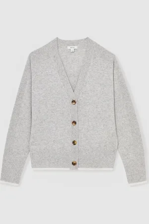 Reiss Abigail Tipped V-Neck Cardigan With Wool And CashmereM