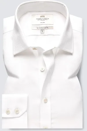 Hawes & Curtis Slim 100% Cotton Non-Iron Fabric Interest White Shirt16in