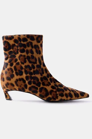 mint&berry Leopard Print Leather Textured Ankle Boots