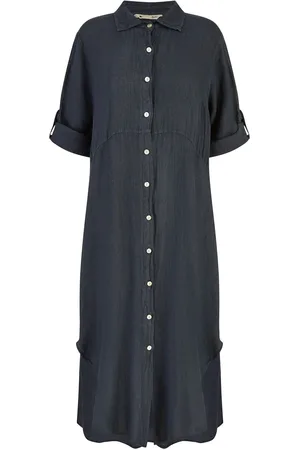 Yumi Italian 100% Linen Hand Dip Dyed Midi Shirt Dress With Turn Up SleevesM-L