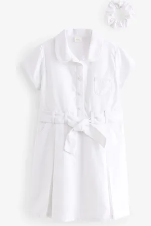 Next 100% Cotton Rich Med bælte School Kjole With Scrunchie (3-14år)7 år (122cm)