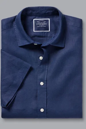 Charles Tyrwhitt Slim Fit Plain Kortærmet Pure 100% Hør SkjorterM