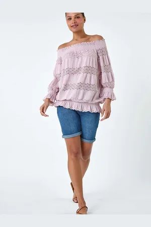 Roman Lace Insert Frill Bardot Top40