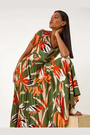 Roman Leaf Print Tiered Maxi Dress46