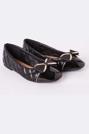 Lipsy London Faux Leather Flade sko Slip On Quiltet Sløjfe Ballerina Skolesko