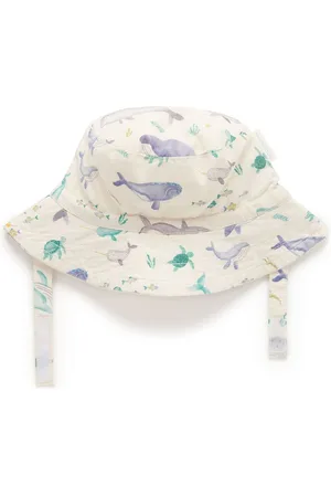 Purebaby Whale Print 100% Cotton Bucket Hatxs