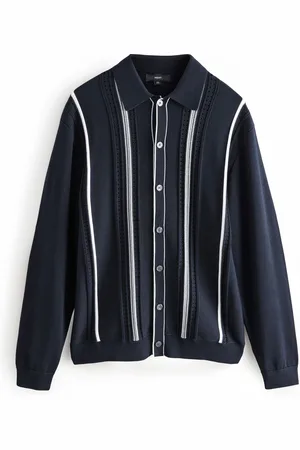 Next Regular Fit Cotton Rich Vertical Stripe Button-Through Jumperxsmall