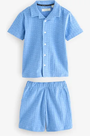 Ted Baker Blue Textured 100% Cotton Shirt And Shorts Set110116cm
