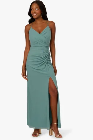 Adrianna Papell Green Stretch Mesh Draped Gown36