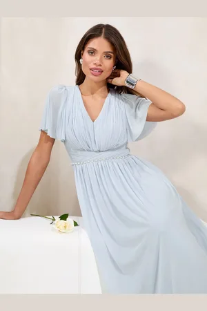 Lipsy London Kortærmet Pearl Trim Mesh Maxi Brudepige Kjole36