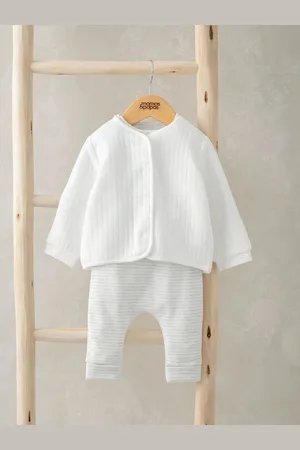 Mamas & Papas Quilted White Jacket Bodysuit And Leggings Set50cm
