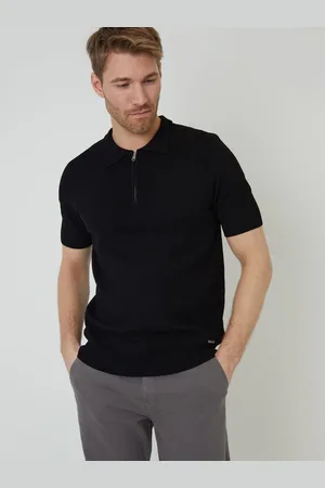 Threadbare Quarter Zip Textured Trim Knitted Polo-skjorterSmall