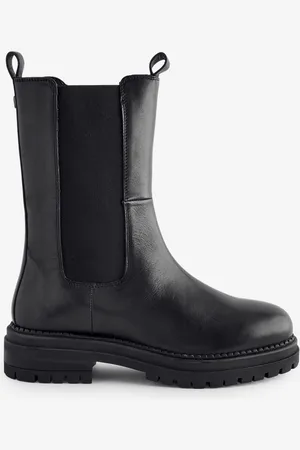 Moda In Pelle Giala Mid Calf Chunky Chelsea Black Ankle Boots
