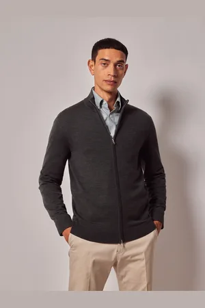 Hawes & Curtis Grøn Zip Through Merino TrøjeXXL