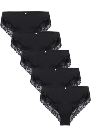 Boux Avenue Microfibre and Lace High 100% Cotton Black Briefs 5 Pack40