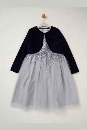 MISS Pailletter Waterfall Kjole Med Faux Fur Bolero Outfit Sæt3 - 4 år (98 - 104cm)