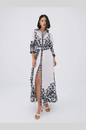 RAISHMA Faith 100% Cotton Belted Waist Midi Shirt Dress38