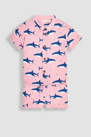 JoJo Maman Bébé 2-Piece Shark Cotton Linen Shirt & Shorts Set104110cm